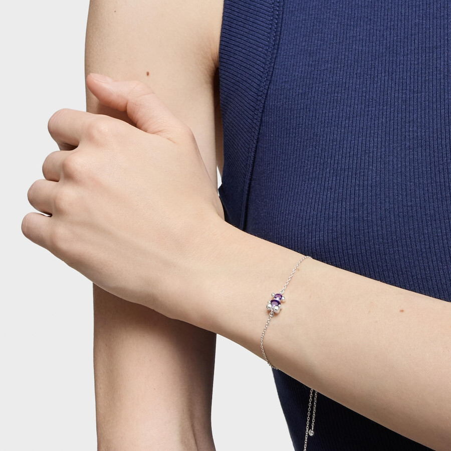 silbernes bärenmotiv-kettenarmband mit lilafarbenen im labor gezüchteten saphiren farbe bär lgg