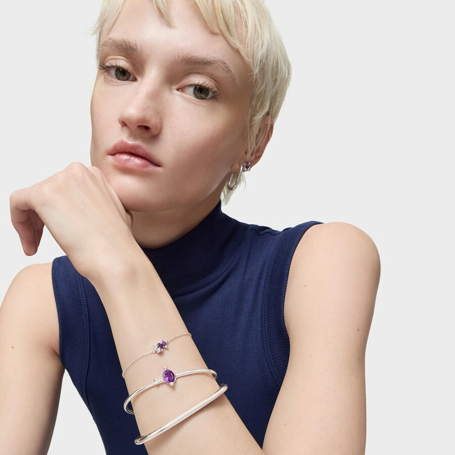silbernes bärenmotiv-kettenarmband mit lilafarbenen im labor gezüchteten saphiren farbe bär lgg