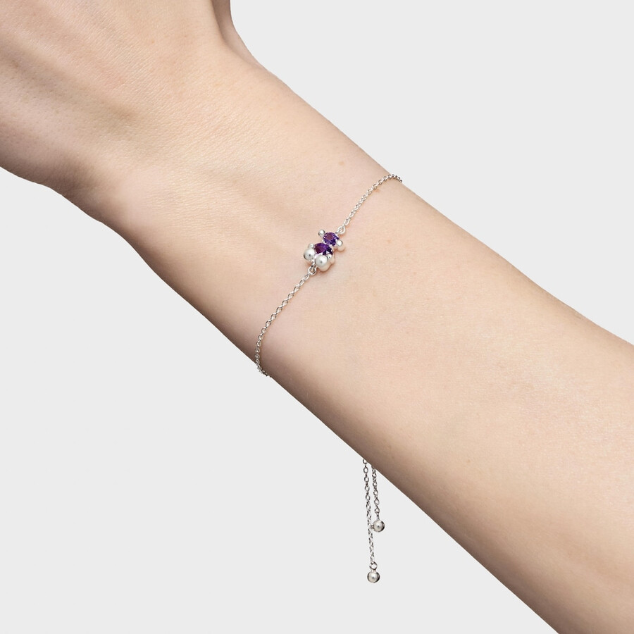 silbernes bärenmotiv-kettenarmband mit lilafarbenen im labor gezüchteten saphiren farbe bär lgg
