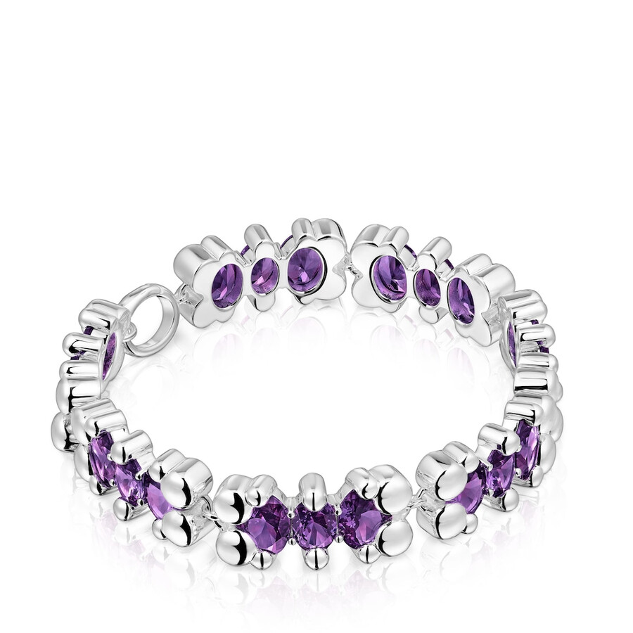 armband mit silbernem bärenmotiv und lilafarbenen im labor gezüchteten saphiren farbe bär lgg