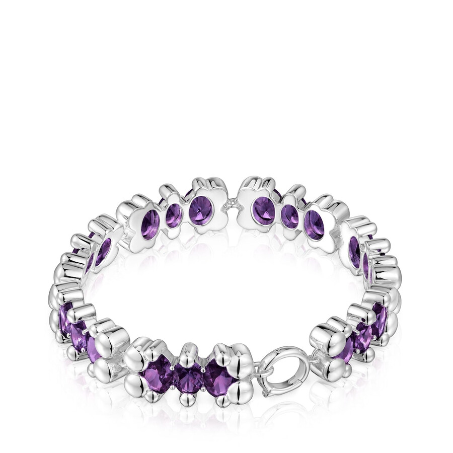 armband mit silbernem bärenmotiv und lilafarbenen im labor gezüchteten saphiren farbe bär lgg