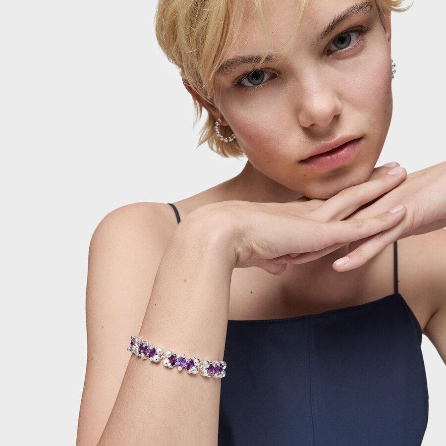 armband mit silbernem bärenmotiv und lilafarbenen im labor gezüchteten saphiren farbe bär lgg