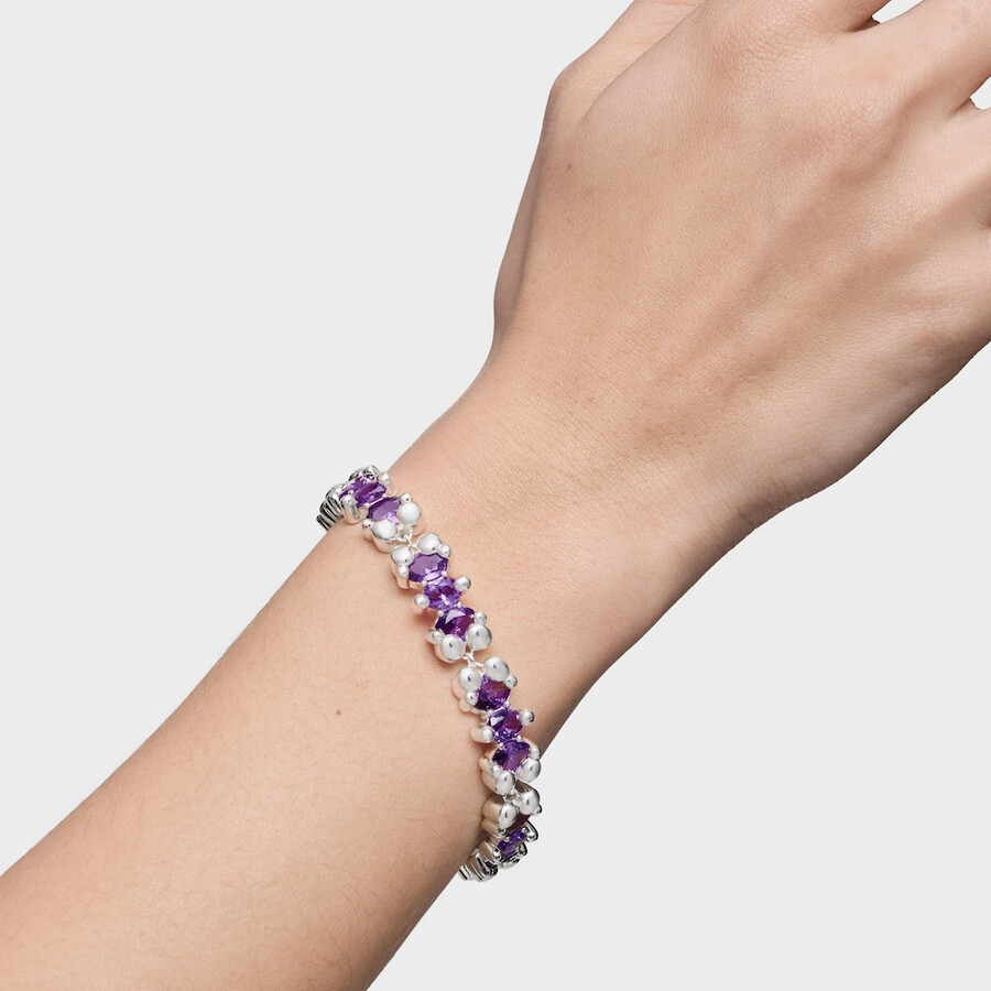 armband mit silbernem bärenmotiv und lilafarbenen im labor gezüchteten saphiren farbe bär lgg