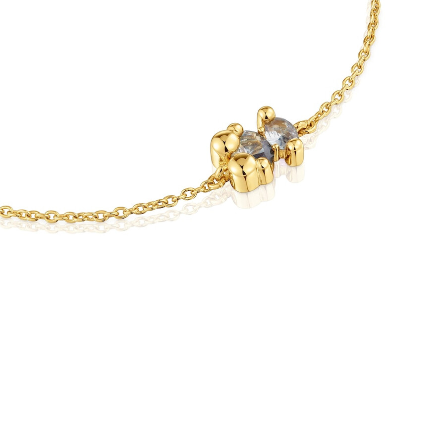 armband mit 8 mm breiter kette aus 18-karätig vergoldetem silber mit bärenmotiv und im labor gezüchtetem grünem spinell farbe bär lgg.