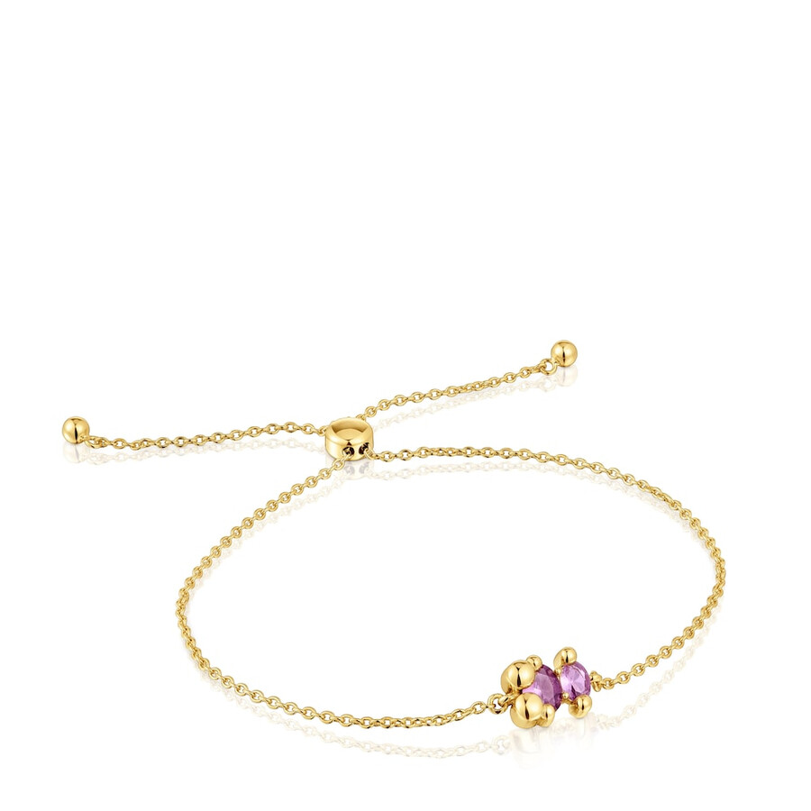 armband mit bärenmotivkette 8 mm 18 karat vergoldet silber und im labor gezüchtetem lilafarbenem saphir farbe bär lgg