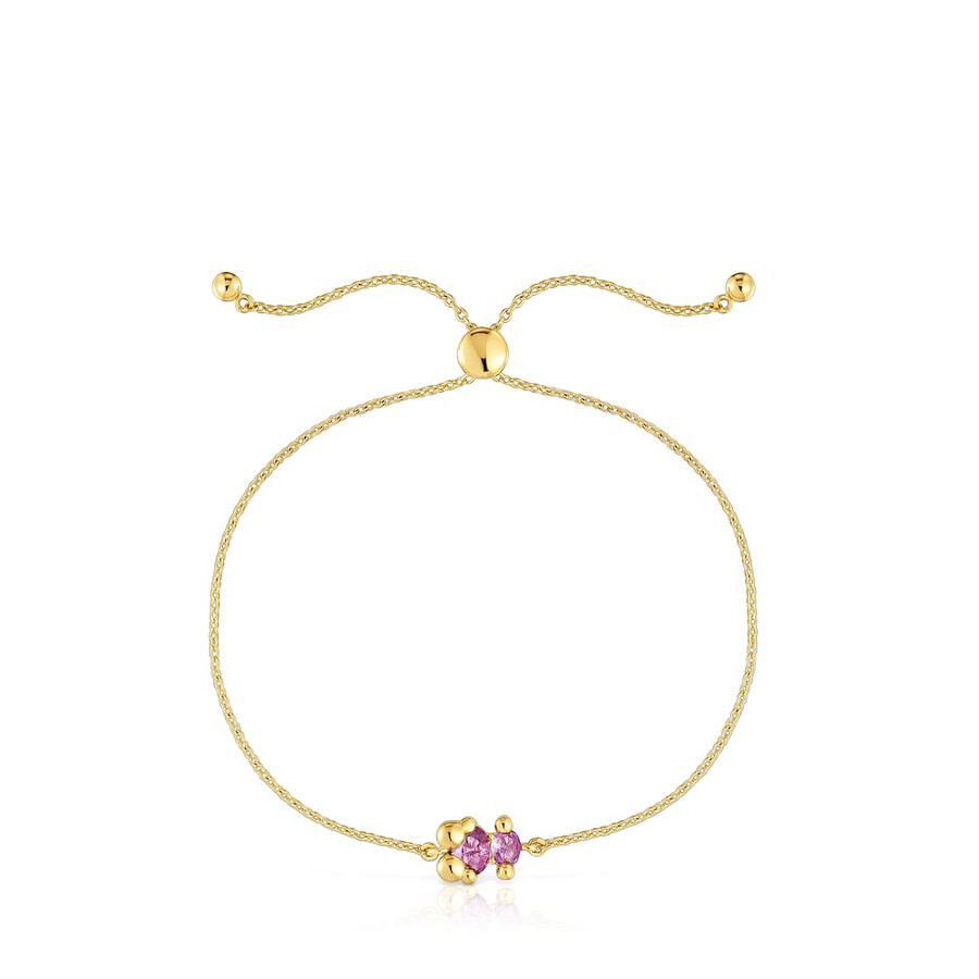 armband mit bärenmotivkette 8 mm 18 karat vergoldet silber und im labor gezüchtetem lilafarbenem saphir farbe bär lgg