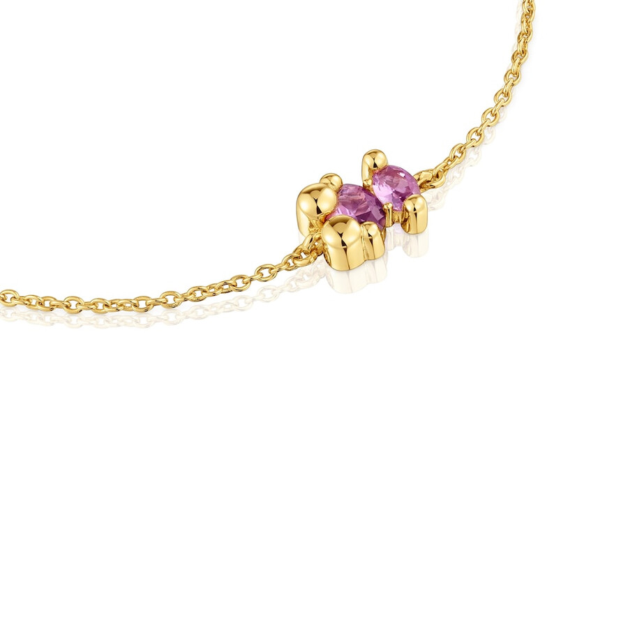 armband mit bärenmotivkette 8 mm 18 karat vergoldet silber und im labor gezüchtetem lilafarbenem saphir farbe bär lgg