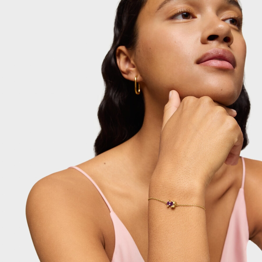 armband mit bärenmotivkette 8 mm 18 karat vergoldet silber und im labor gezüchtetem lilafarbenem saphir farbe bär lgg