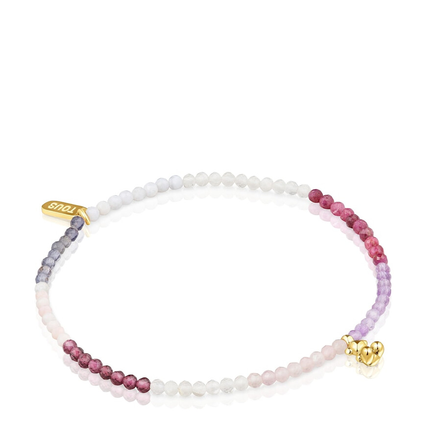 armband aus 18-karätig vergoldetem elastischem silber mit rosen-edelsteinen tous bold bear
