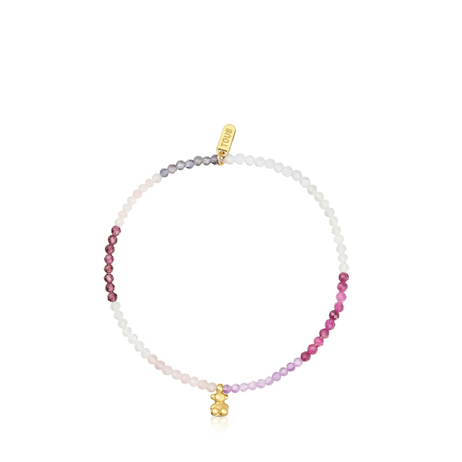 armband aus 18-karätig vergoldetem elastischem silber mit rosen-edelsteinen tous bold bear