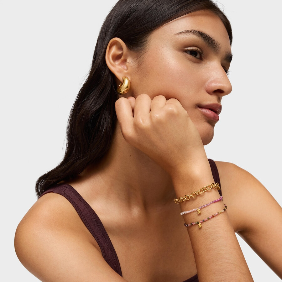 armband aus 18-karätig vergoldetem elastischem silber mit rosen-edelsteinen tous bold bear