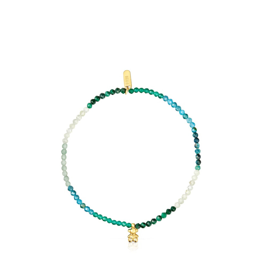 armband aus 18-karätig vergoldetem elastischem silber mit grünen edelsteinen tous bold bear