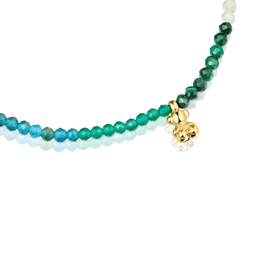 armband aus 18-karätig vergoldetem elastischem silber mit grünen edelsteinen tous bold bear