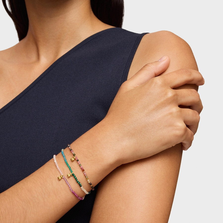 armband aus 18-karätig vergoldetem elastischem silber mit grünen edelsteinen tous bold bear