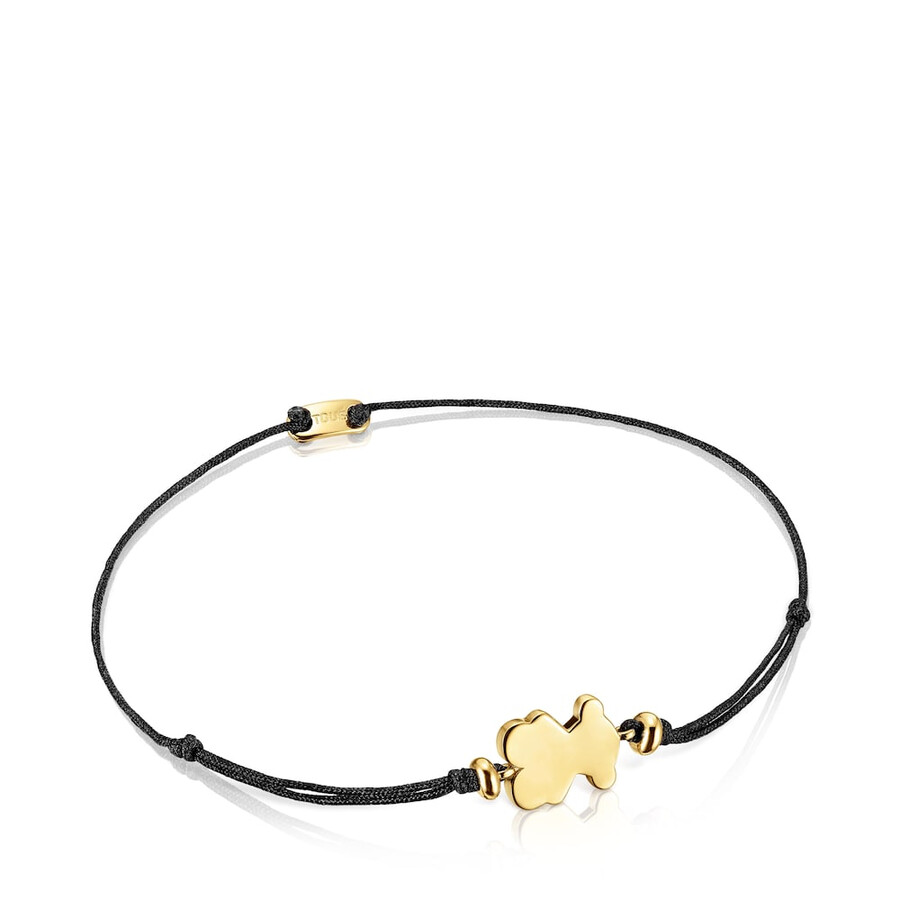 armband aus 18-karätigem gold über silber und schwarzem nylon mit bärenanhänger sweet dolls