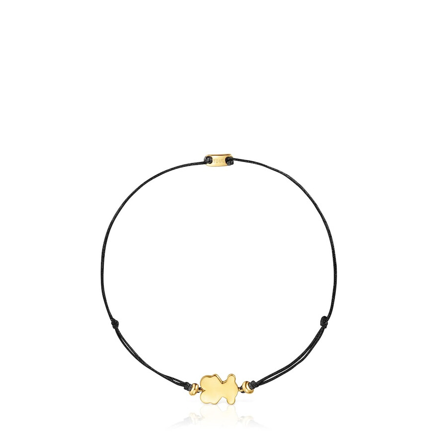 armband aus 18-karätigem gold über silber und schwarzem nylon mit bärenanhänger sweet dolls