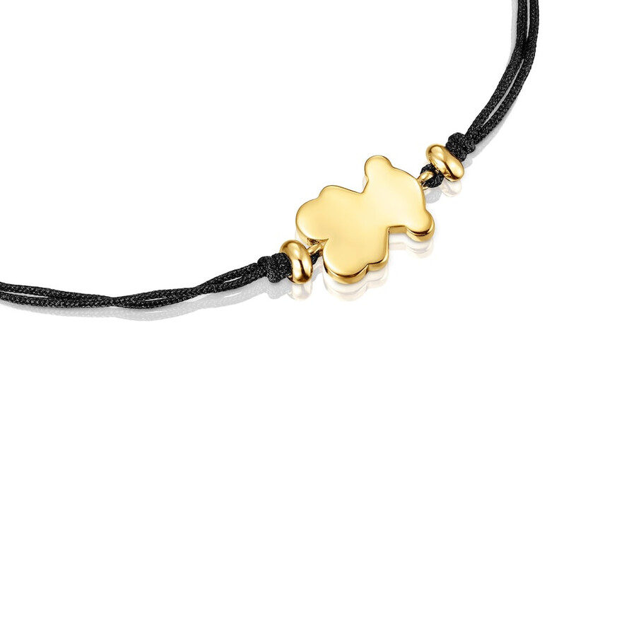 armband aus 18-karätigem gold über silber und schwarzem nylon mit bärenanhänger sweet dolls