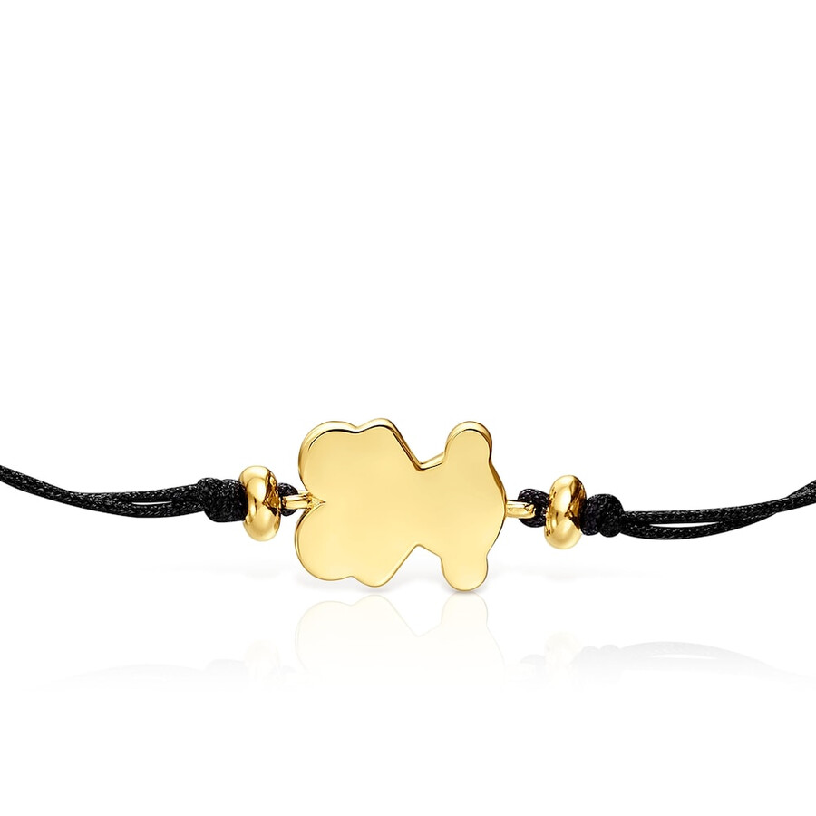 armband aus 18-karätigem gold über silber und schwarzem nylon mit bärenanhänger sweet dolls