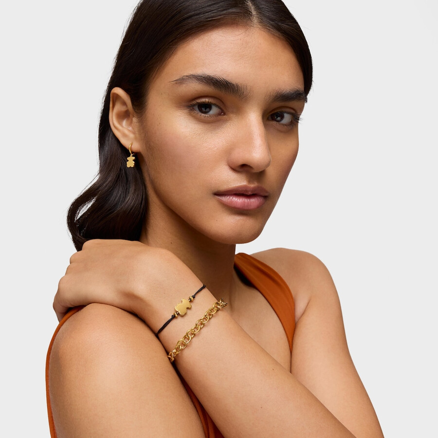 armband aus 18-karätigem gold über silber und schwarzem nylon mit bärenanhänger sweet dolls