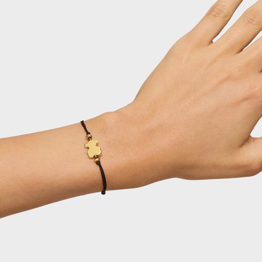 armband aus 18-karätigem gold über silber und schwarzem nylon mit bärenanhänger sweet dolls