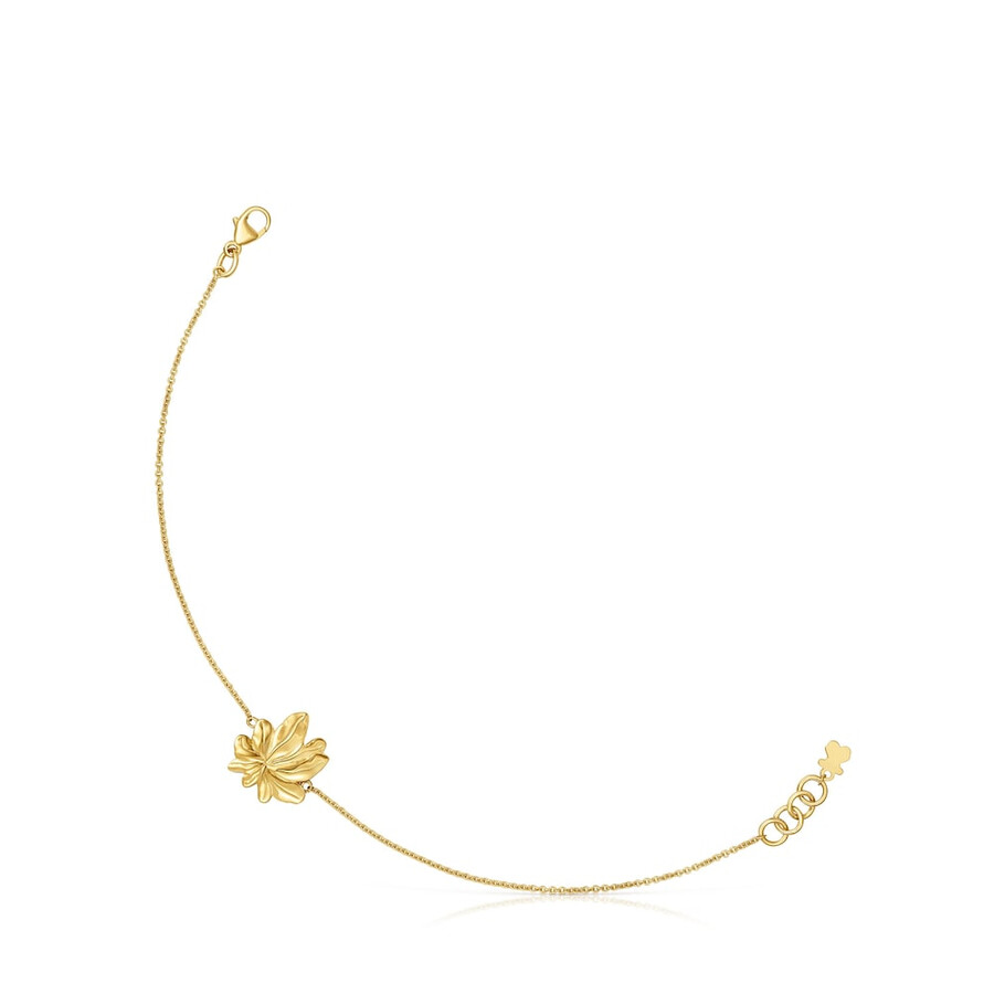 armband aus 18-karätigem gold über einer silberkette mit yagrumo-motiv