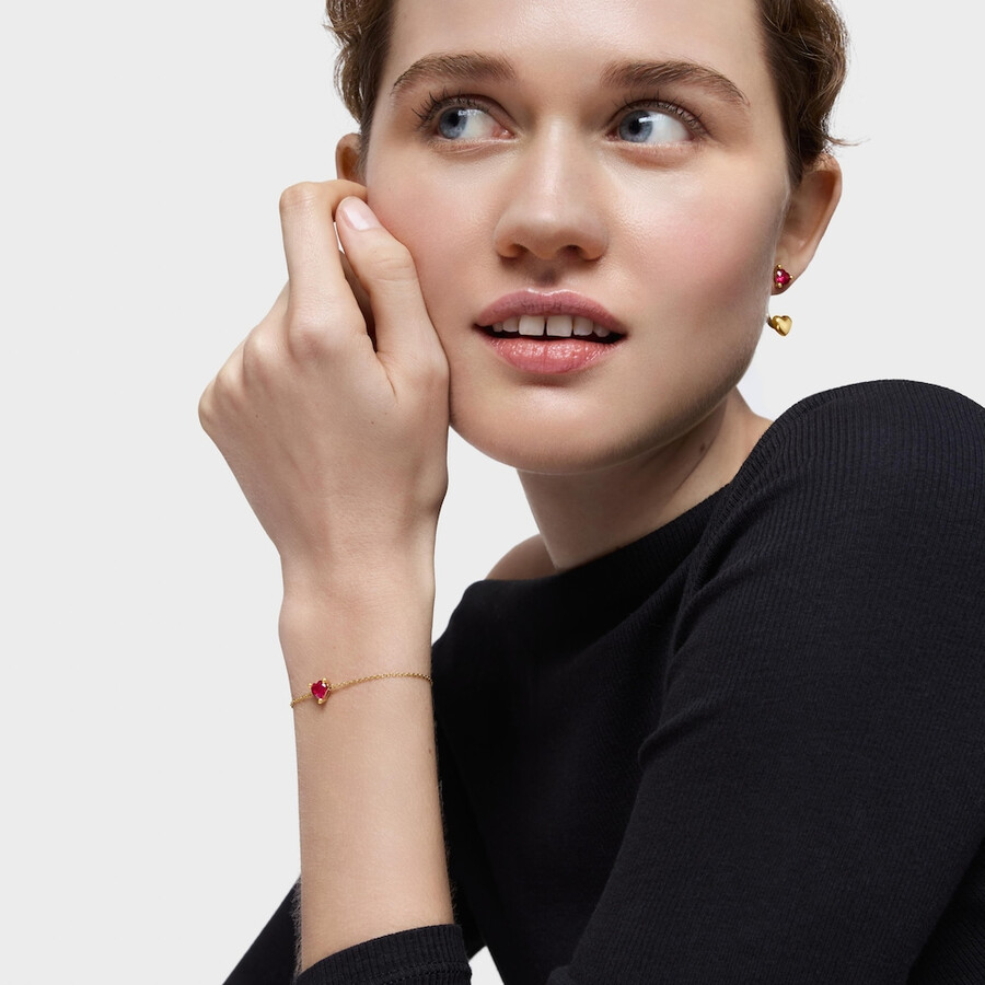 armband aus 18-karätigem gold über einer silberkette mit im labor gezüchtetem rubin „garden of love lgg
