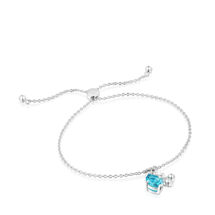 armband mit silbernem bärenmotiv und im labor gezüchtetem blauen saphir bold bear lgg