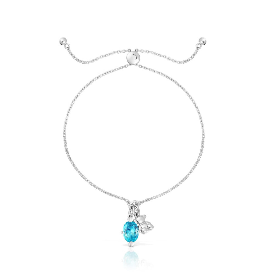 armband mit silbernem bärenmotiv und im labor gezüchtetem blauen saphir bold bear lgg