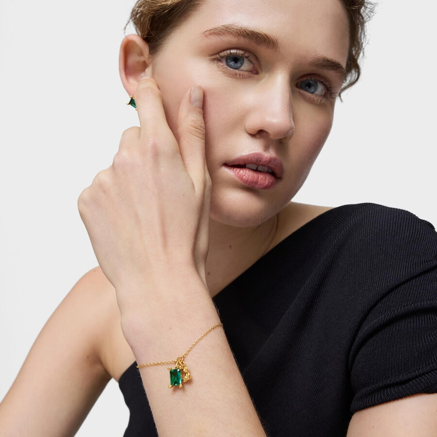 armband mit bärenmotivkette aus 18-karätiger vergoldung auf silber und einem im labor gezüchteten smaragd bold bear lgg