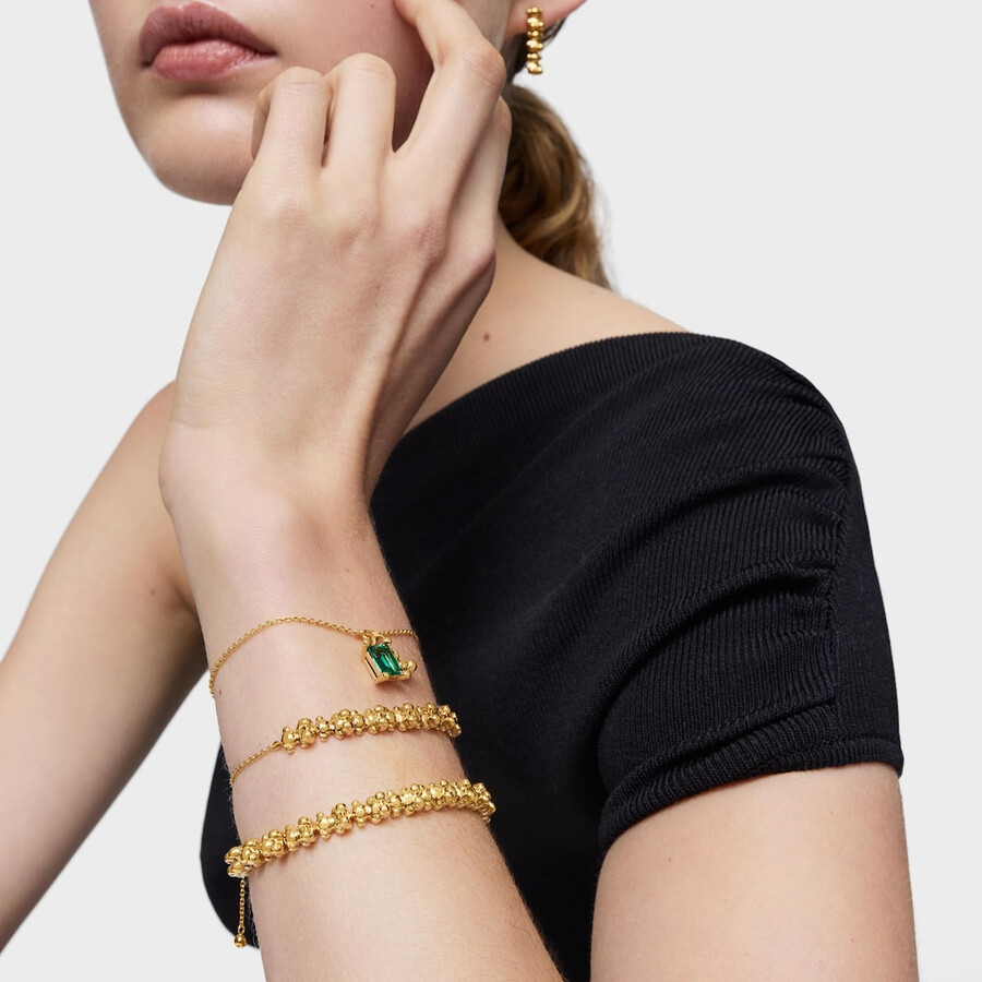 armband mit bärenmotivkette aus 18-karätiger vergoldung auf silber und einem im labor gezüchteten smaragd bold bear lgg