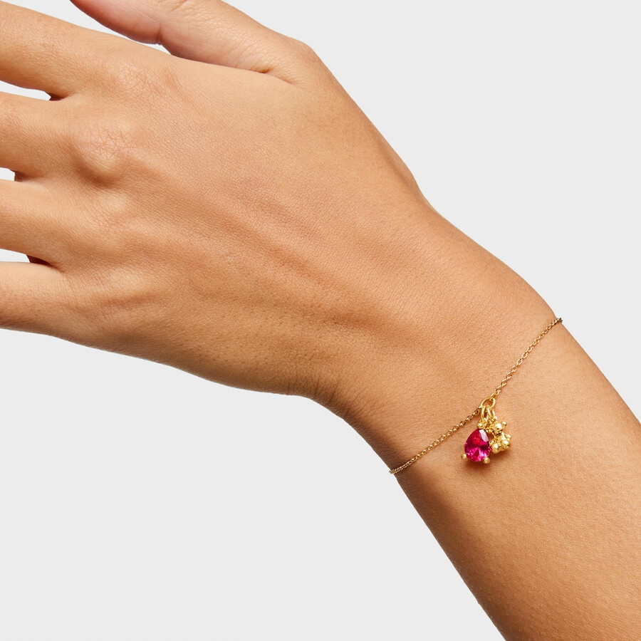 armband mit bärenmotivkette aus 18-karätiger vergoldung auf silber und im labor gezüchtetem rubin modell bold bear lgg
