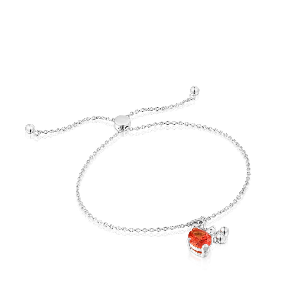 armband mit silbernem bärenmotiv und im labor gezüchtetem orangefarbenem saphir bold bear lgg