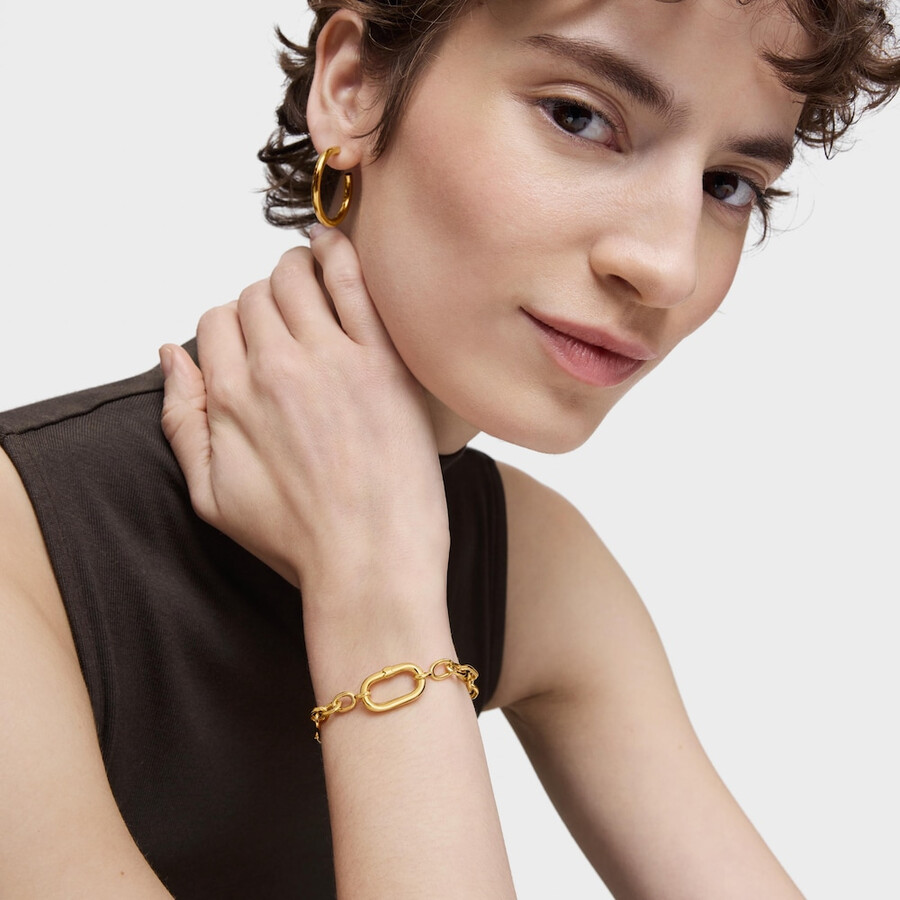 armband aus 18-karätig vergoldeter silberkette mit ringhalterung oval