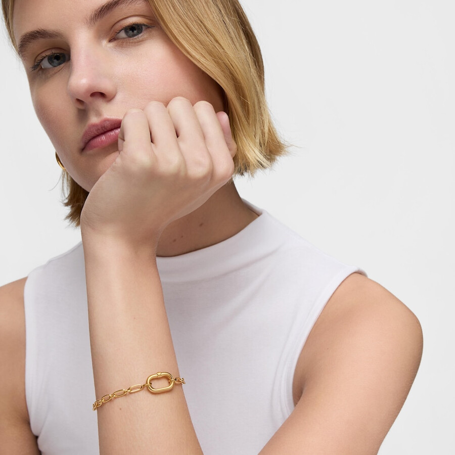 armband aus 18-karätig vergoldeter silberkette mit ringhalterung oval