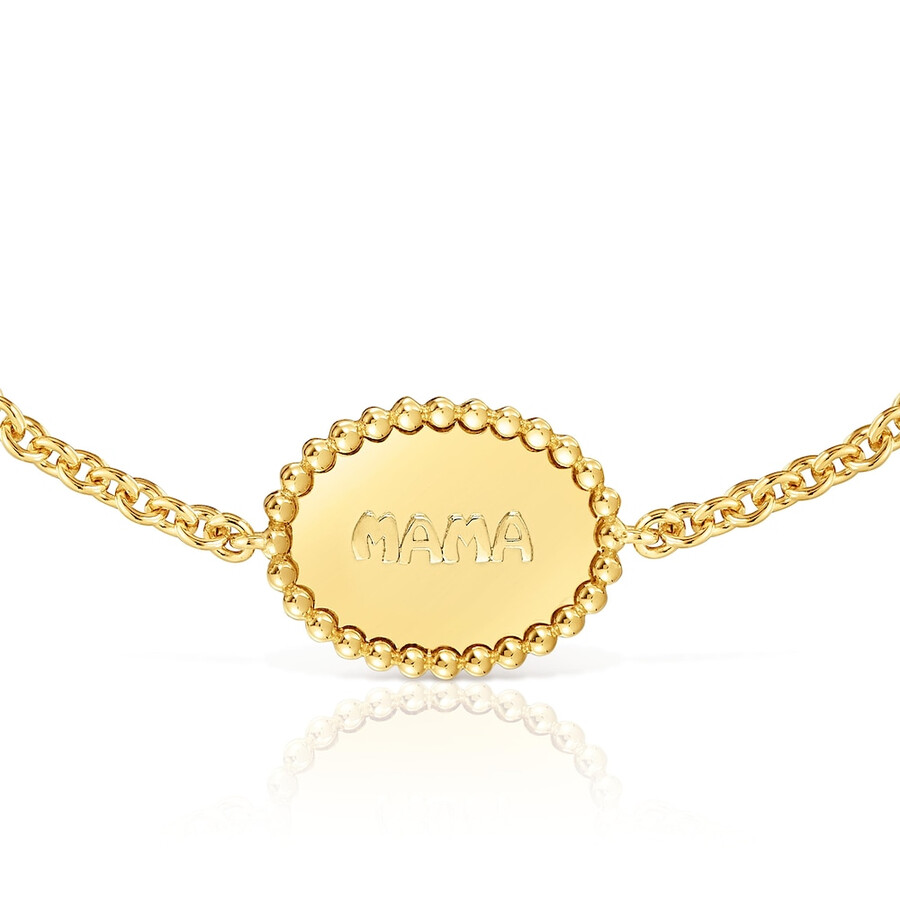 armband aus 18-karätigem gold über silberkette mit plakette tous mama