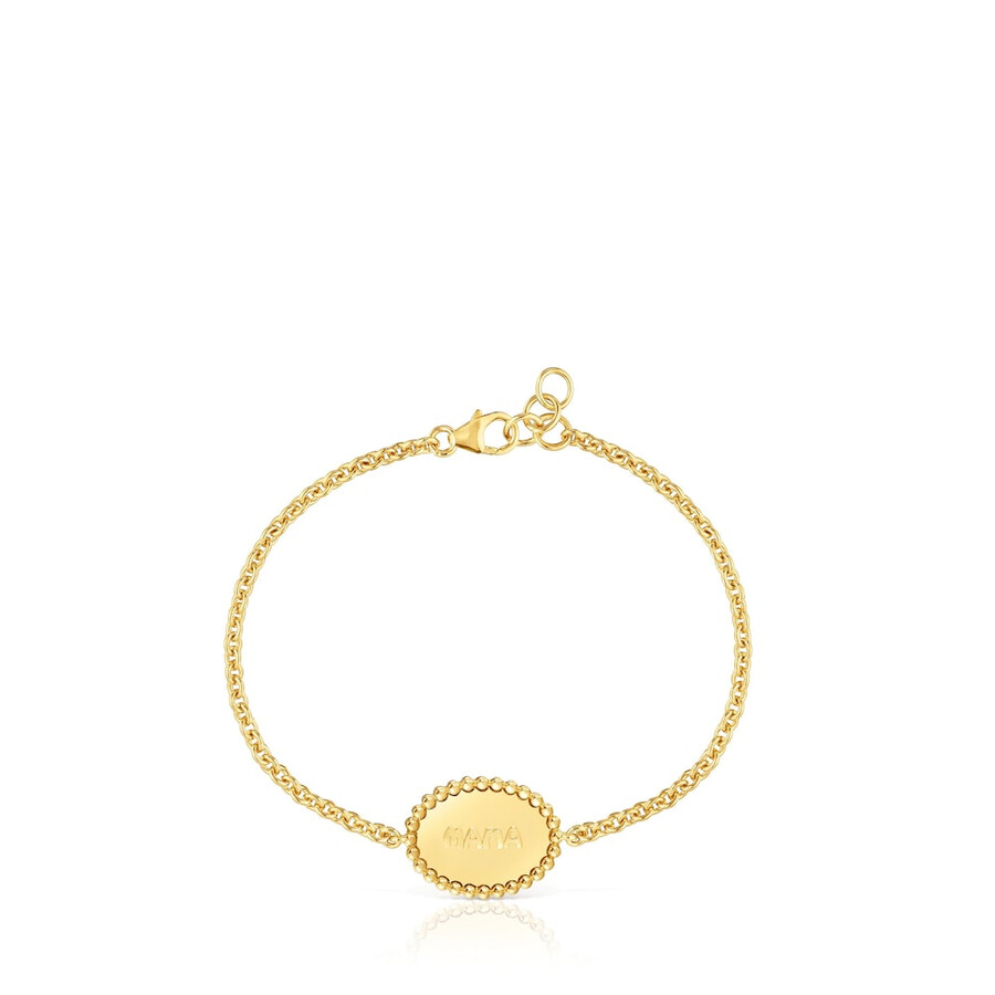 armband aus 18-karätigem gold über silberkette mit plakette tous mama