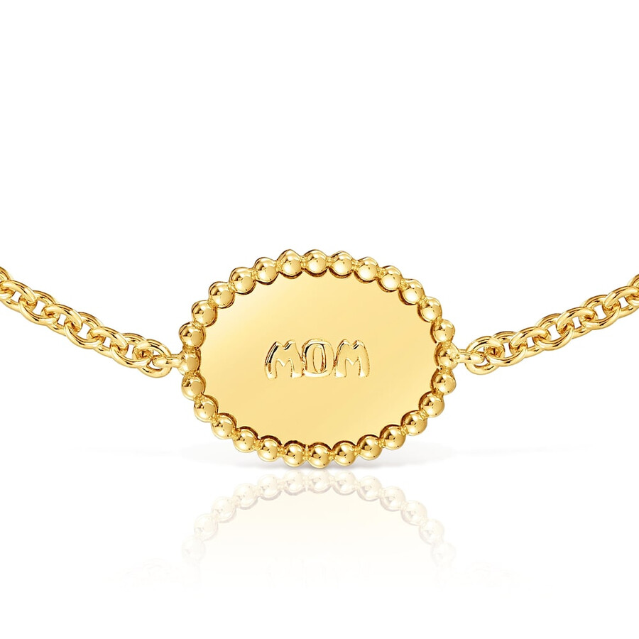 armband aus 18-karätigem gold über einer silberkette mit plakette tous mom