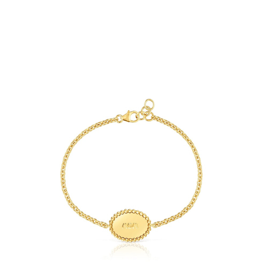 armband aus 18-karätigem gold über einer silberkette mit plakette tous mom