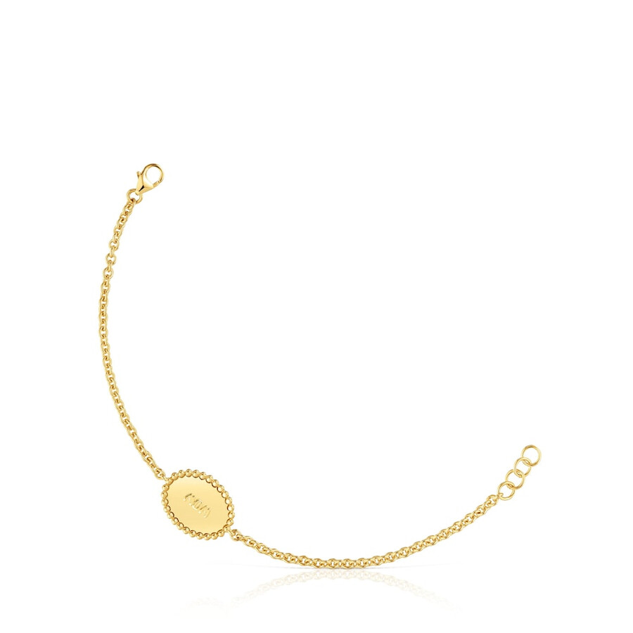 armband aus 18-karätigem gold über einer silberkette mit plakette tous mom