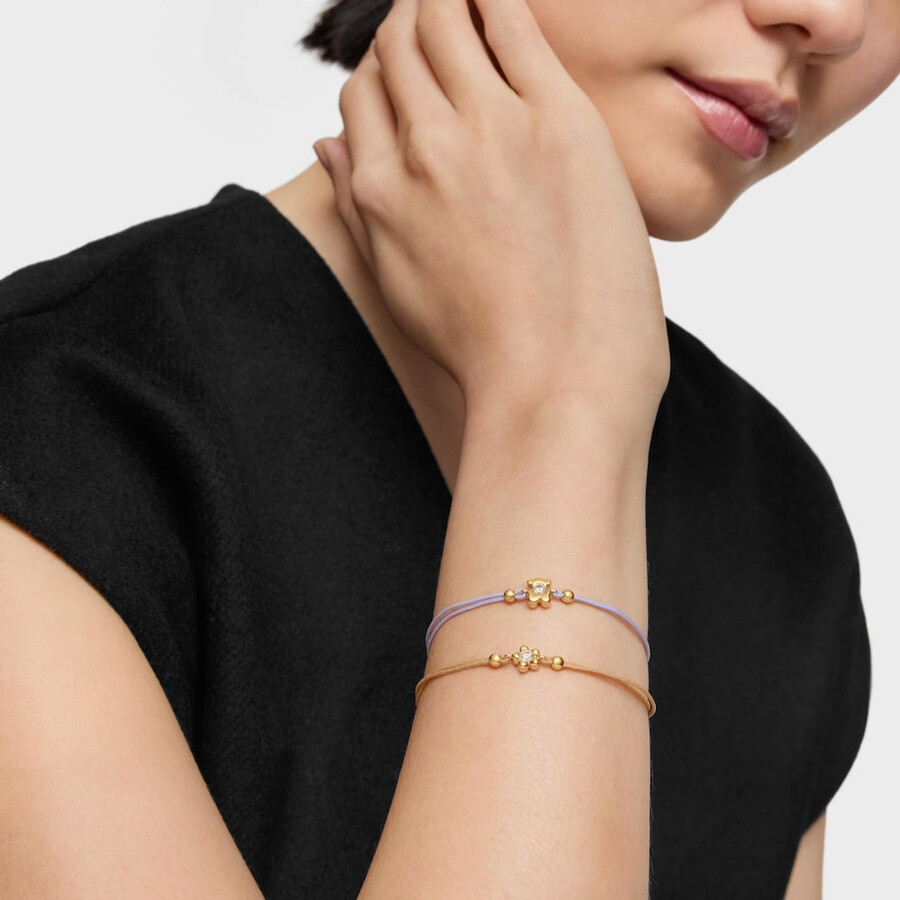 goldarmband mit im labor gezüchtetem diamanten und mauvefarbenem nylon von tous lili