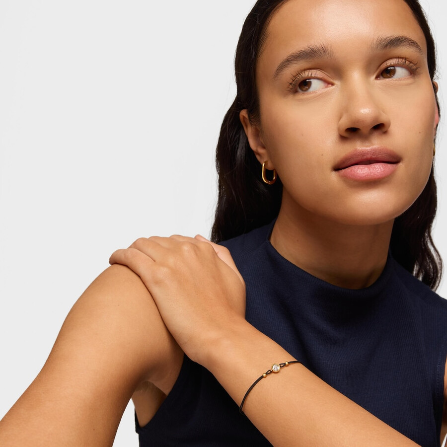 schwarzes nylonarmband mit 18-karätiger vergoldung auf silber und im labor gezüchteten diamanten der linie lgd