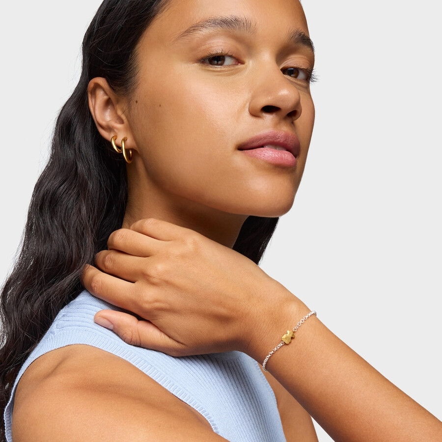 zweifarbiges kettenarmband mit bären-icon aus metall