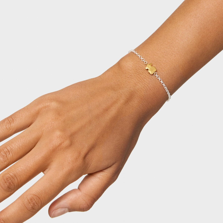 zweifarbiges kettenarmband mit bären-icon aus metall