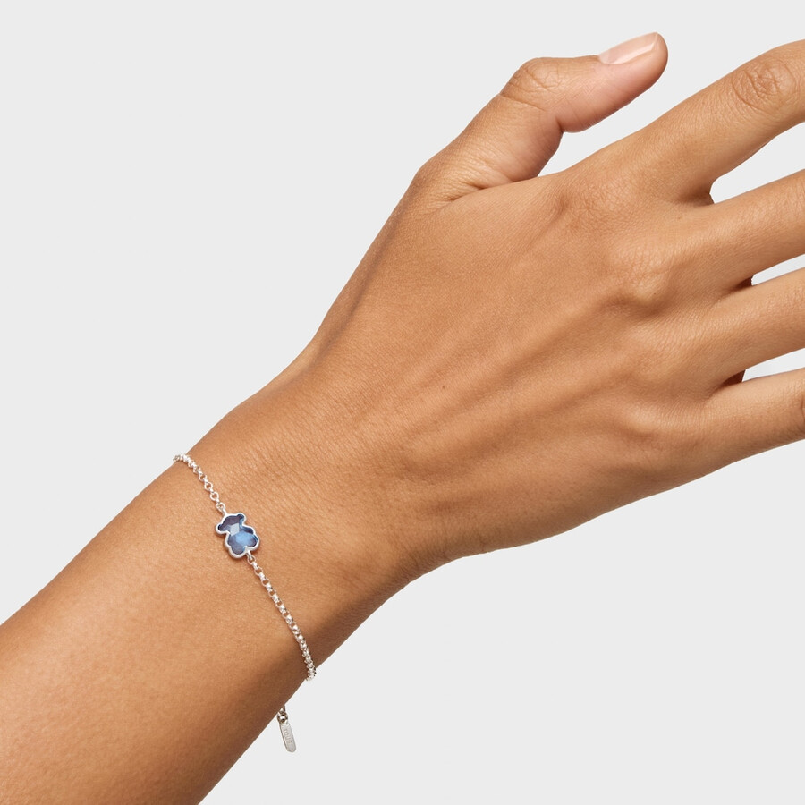 silbernes kettenarmband mit im labor gezüchtetem blauem spinell icon color lgg