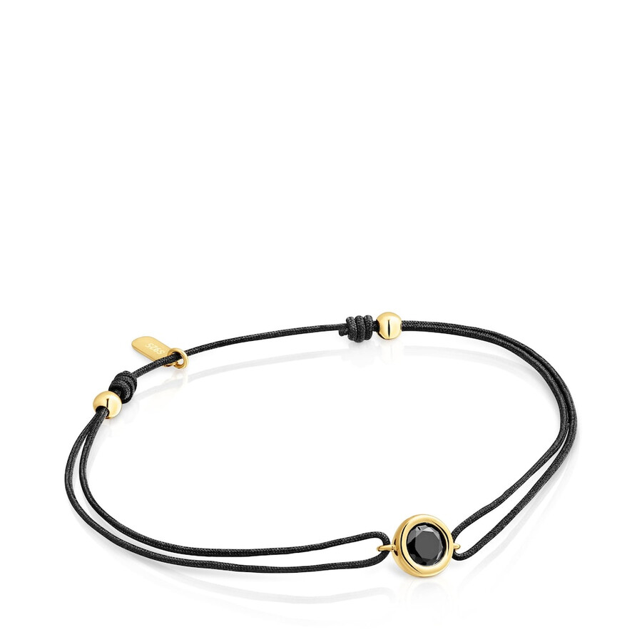 schwarzes nylonarmband mit 18-karätiger vergoldung über silber und schwarzem spinell der tous-linie