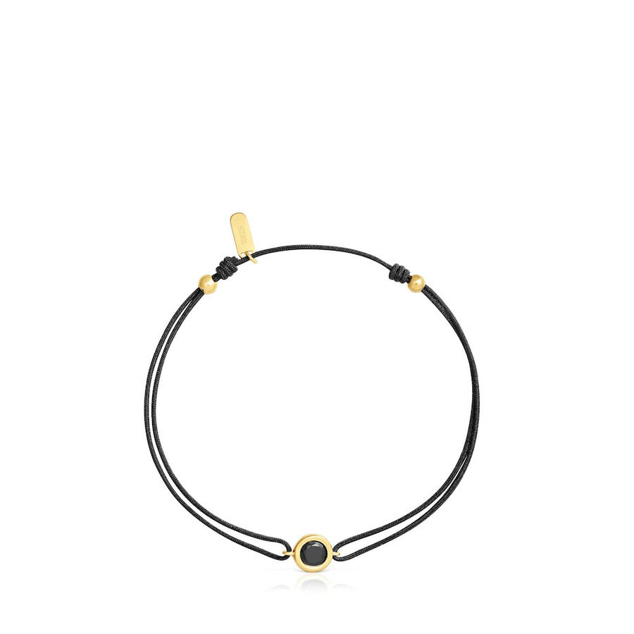 schwarzes nylonarmband mit 18-karätiger vergoldung über silber und schwarzem spinell der tous-linie