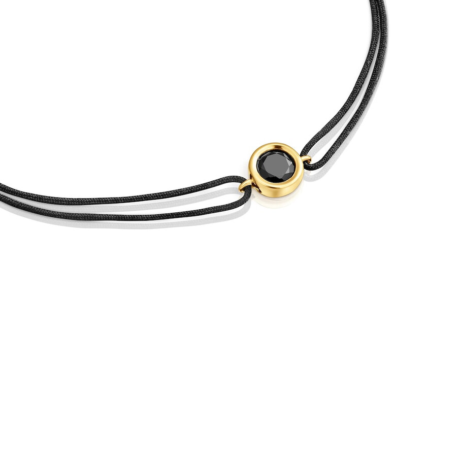 schwarzes nylonarmband mit 18-karätiger vergoldung über silber und schwarzem spinell der tous-linie