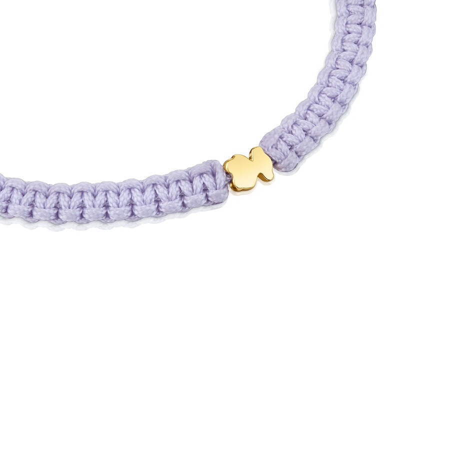 bärenarmband mit 18-karätiger vergoldung auf silber und mauvefarbenem nylon tous-motive