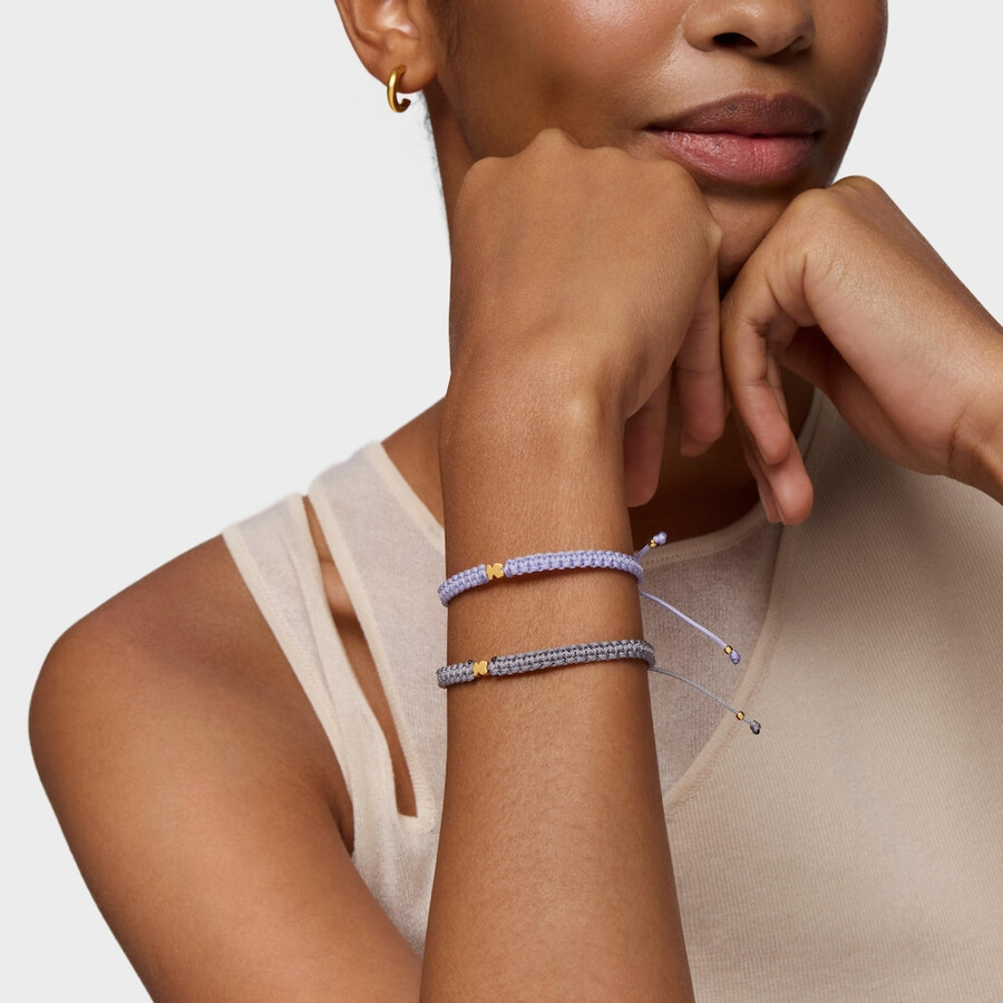 bärenarmband mit 18-karätiger vergoldung auf silber und mauvefarbenem nylon tous-motive