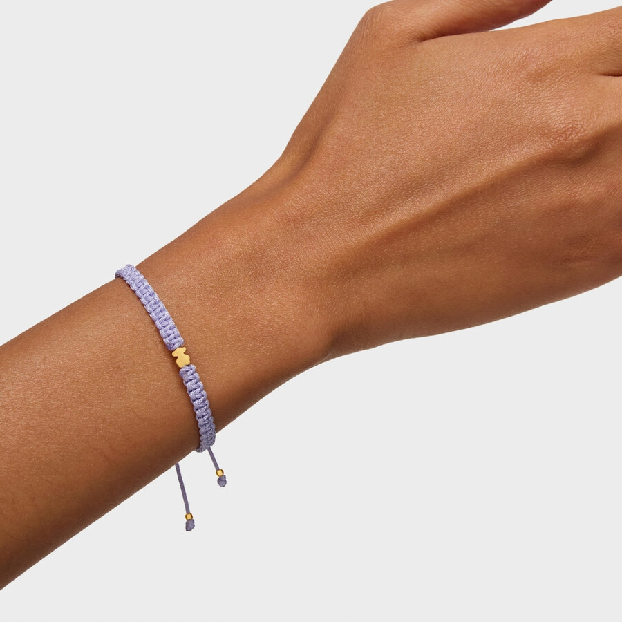 bärenarmband mit 18-karätiger vergoldung auf silber und mauvefarbenem nylon tous-motive